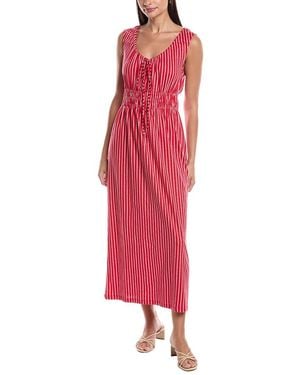 Grey State Drawstring Waist Midi Dress - Red