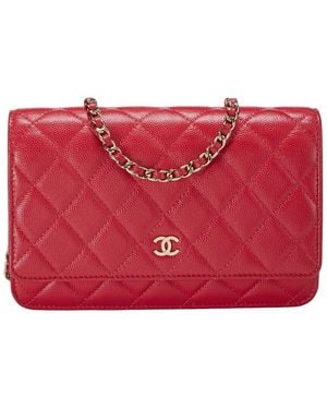 CHANEL Caviar Leather Boy Wallet On Chain (Authentic Pre-Loved) - Red