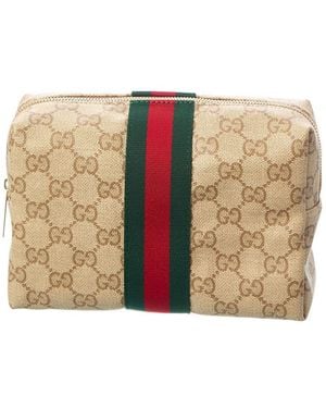 Gucci Large Gg Coated Canvas & Leather Cosmetic Case - Natural