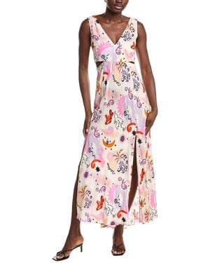 Maje Cutout Waist Silk Maxi Dress - Red