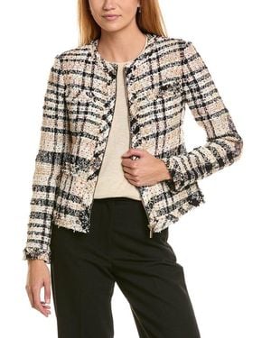 St. John Degrade Soft Plaid Tweed Fringe Detail Cr - Black