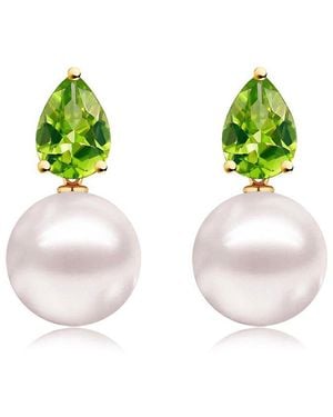 Kai Fine Jewelry 14K 0.90 Ct. Tw. Peridot & 8-9Mm Pearl Drop Earrings - Green