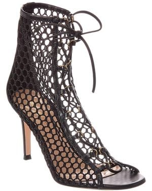 Gianvito Rossi Helena 85 Mesh & Leather Bootie - Black