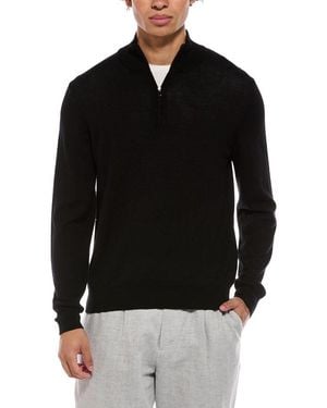 Bruno Magli Merino Wool-Blend Blend Zip Mock Neck Jumper - Black