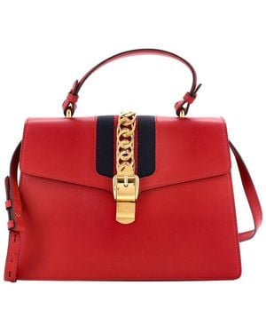 Gucci Sheep Leather Sylvie Top Handle Bag Medium (Authentic Pre-Loved) - Red