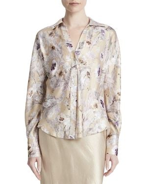 Vince Wild Flower Bias Silk Blouse - Natural