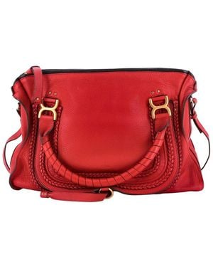 Chloé Leather Marcie Braided Satchel Large (Authentic Pre-Loved) - Red