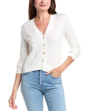 Elan Distressed Trim Cashmere-Blend Cardigan - White