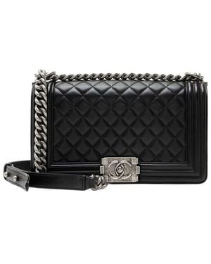 CHANEL Black Lambskin Old Medium Boy Bag (authentic Pre-loved)