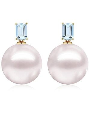 Kai Fine Jewelry 14K 1.00 Ct. Tw. Aquamarine & 12-13Mm Pearl Drop Earrings - White