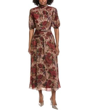 Mikael Aghal Print Midi Dress - Brown