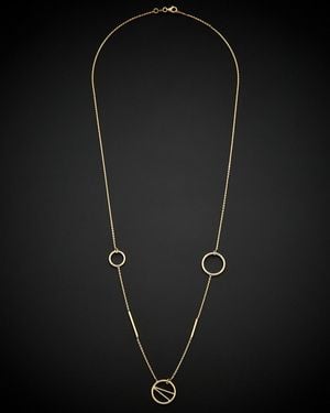 Italian Gold 14k Bars & Multi-circles Station Necklace - Black