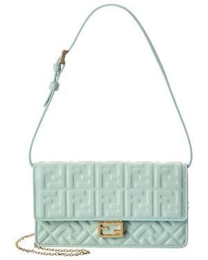 Fendi Baguette Ff Leather Wallet On Chain - Blue