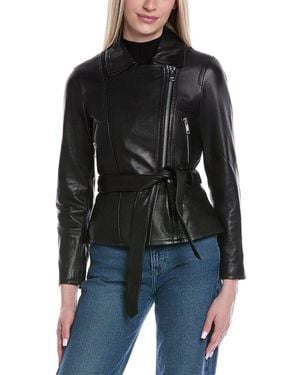 Reiss Febe Leather Jacket - Black