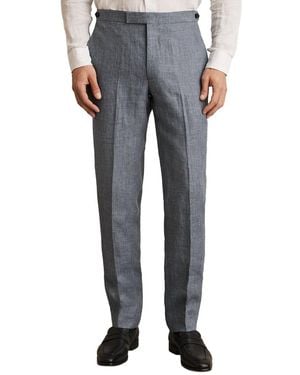 Reiss Reef Prince Of Wales Check Linen Pant - Grey