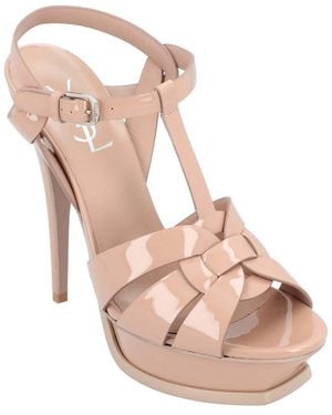 Saint Laurent Calfskin Leather Tribute Patent Leather Platform Sandal, Never Worn (Authentic Pre-Loved) - Pink