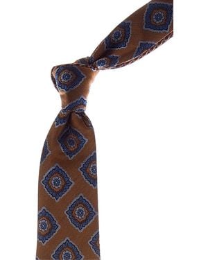 Canali Check/Medallion Reversible Silk Tie - Orange