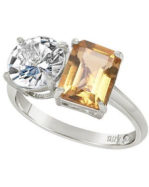 Suzy Levian Silver 5.00 Ct. Tw. Gemstone Toi Et Moi Ring - White