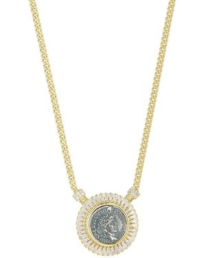 Chloe and Madison 14k Over Silver Cz Bold Coin Necklace - Metallic