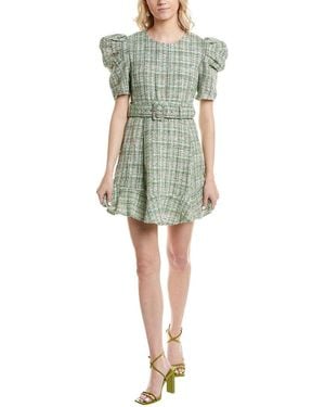 Marion Belted Tweed Mini Dress - Green
