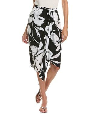 Michael Kors Brushstroke Floral Draped Panel Silk Crepe De Chine Skirt - Black