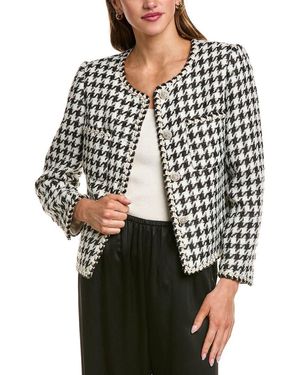 Beulah London Knit Houndstooth Wool-blend Jacket - Black