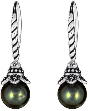 Belpearl Silver 10mm Tahitian Dangle Earrings - Multicolour