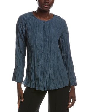 Eileen Fisher Petite Round Neck Silk Shirt - Blue