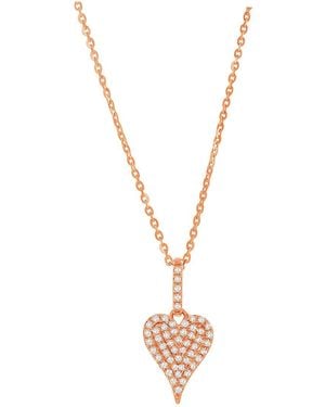 Suzy Levian 14k Rose Gold 0.11 Ct. Tw. Diamond Elongated Heart Necklace - Metallic
