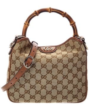 Gucci Diana Small Supreme Gg Canvas & Leather Shoulder Bag - Brown