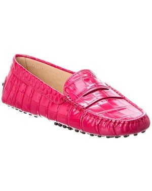 Tod's Gommino Croc-embossed Leather Loafer - Pink
