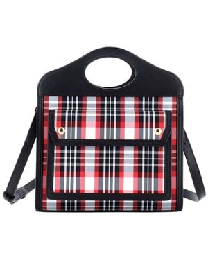 Burberry Black Check Canvas & Leather Logo Pocket Tote Mini (authentic Pre- Loved) - Red