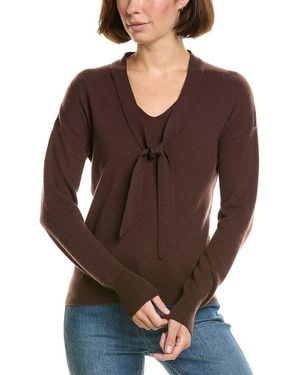 InCashmere V-Neck Tie Front Oversized 100% Cashmere Pullover - Brown