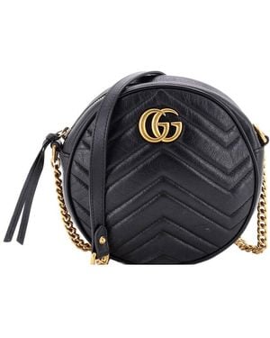 Gucci Matelasse Leather Gg Marmont Round Shoulder Bag Mini (Authentic Pre-Loved) - Blue