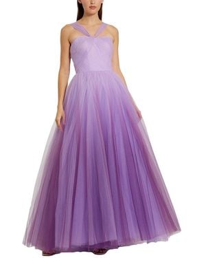 Mac Duggal Cross Front Strap Ombre Tulle Gown - Purple