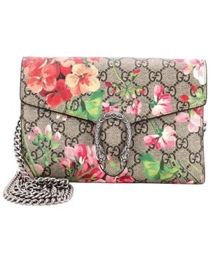 Gucci Blooms Print Gg Coated Canvas Dionysus Chain Wallet Small (Authentic Pre-Loved) - Multicolour