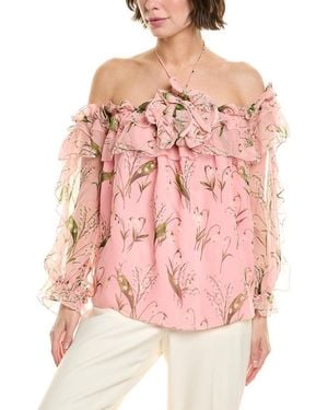 Carolina Herrera Ruffle Silk Top - Pink