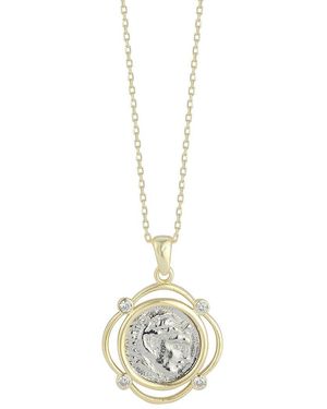 Chloe and Madison 14k Over Silver Cz Coin Necklace - Metallic