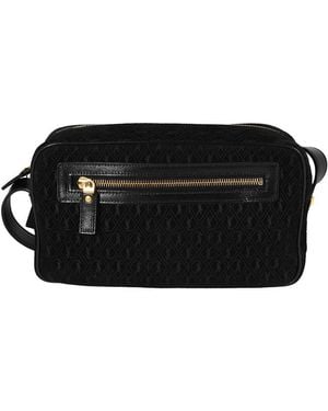 Saint Laurent Black Leather & Suede All-over Monogram Camera Bag (authentic Pre-loved)