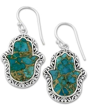 Samuel B. Silver 8.87 Ct. Tw. Turquoise Hamsa Earrings - Green