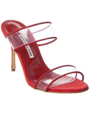 Manolo Blahnik Invymu 90 Suede & Vinyl Sandal - Red