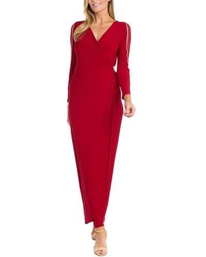 R & M Richards Sheer Insert Sleeve Detail Wrap Dress - Red
