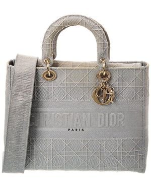 Dior Gray Canvas Embroidered Cannage Leather Lady D-lite (authentic Pre-loved)