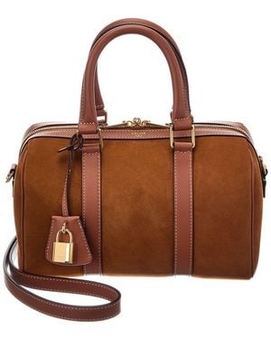 Celine Boston Medium Suede & Leather Satchel - Brown