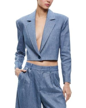Alice + Olivia Shan Boxy Linen-Blend Blazer - Blue
