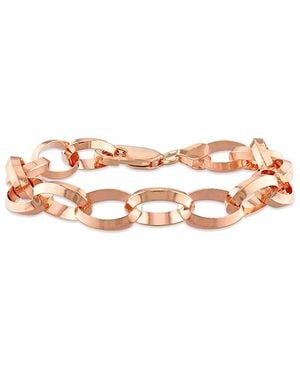 Italian Silver 18k Rose Gold Over Rolo Chain Bracelet - White