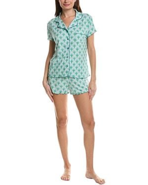 THREAD & STITCH 2pc Notch Collar Top & Short Pj Set - Blue