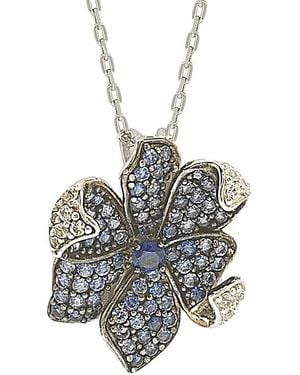 Suzy Levian Silver Diamond & Sapphire Flower Necklace - White