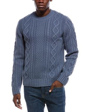 Vince Aran Cable Wool Crewneck Sweater - Blue