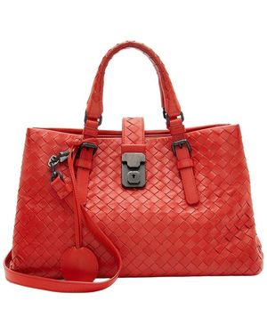 Bottega Veneta Red Intrecciato Nappa Roma Small Satchel (authentic Pre-loved)